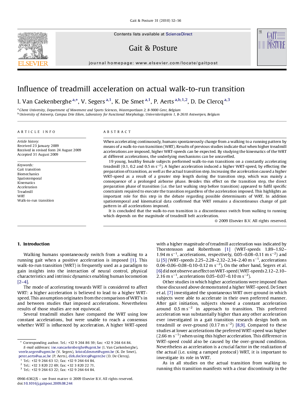 Influence of treadmill acceleration on actual walk-to-run transition