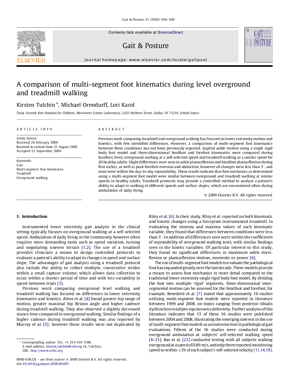 A comparison of multi-segment foot kinematics during level overground and treadmill walking