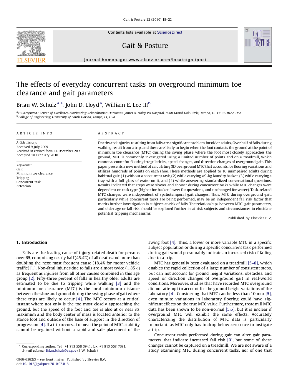 The effects of everyday concurrent tasks on overground minimum toe clearance and gait parameters