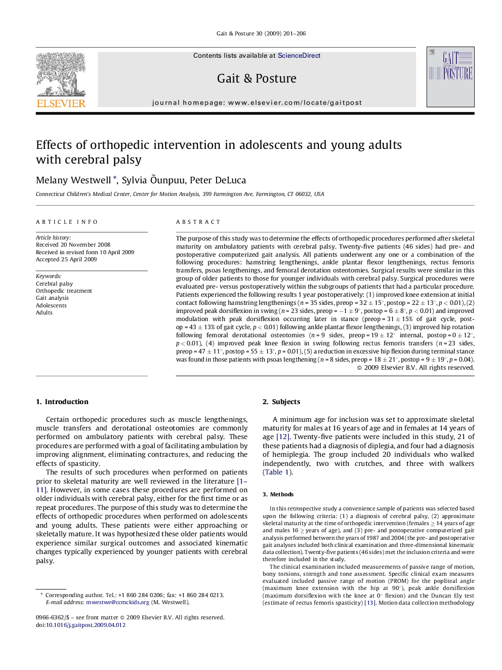 Effects of orthopedic intervention in adolescents and young adults with cerebral palsy