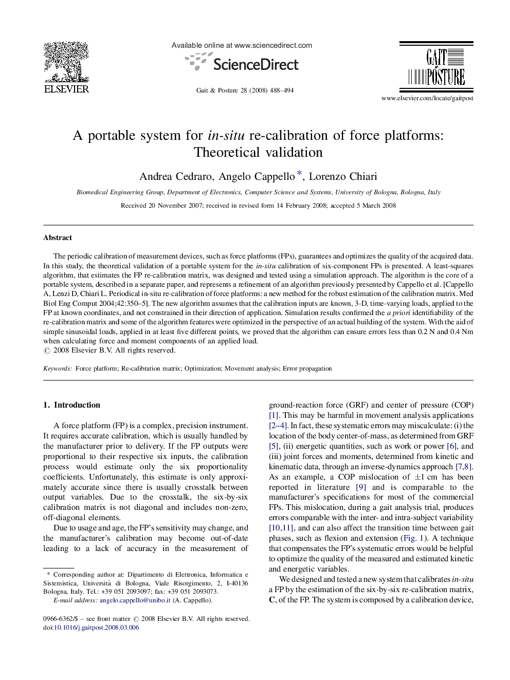 A portable system for in-situ re-calibration of force platforms: Theoretical validation