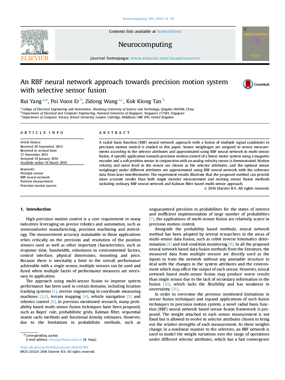عکس صفحه اول مقاله: An RBF neural network approach towards precision motion system with selective sensor fusion An RBF neural network approach towards precision motion system with selective sensor fusion
