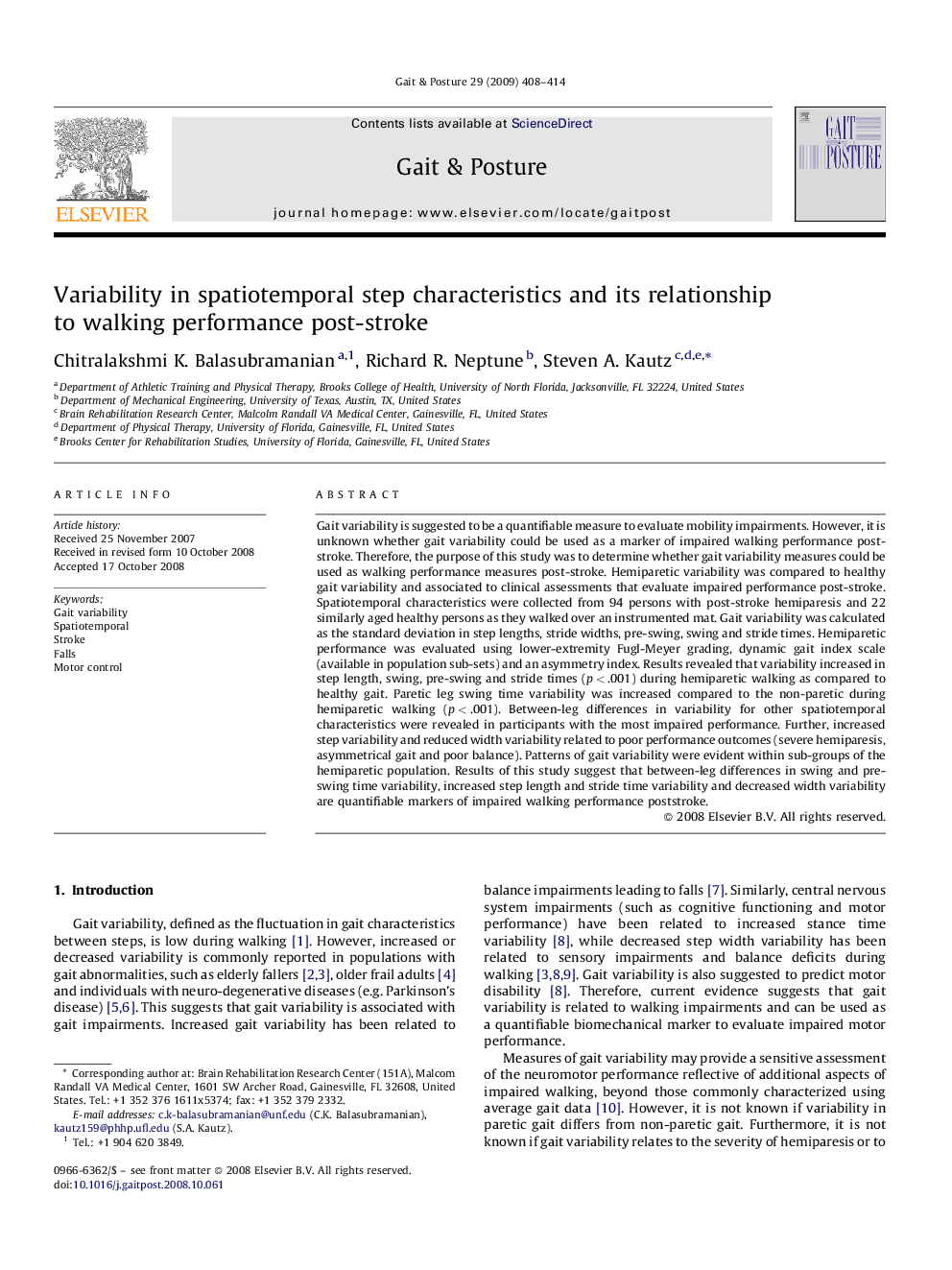 Variability in spatiotemporal step characteristics and its relationship to walking performance post-stroke