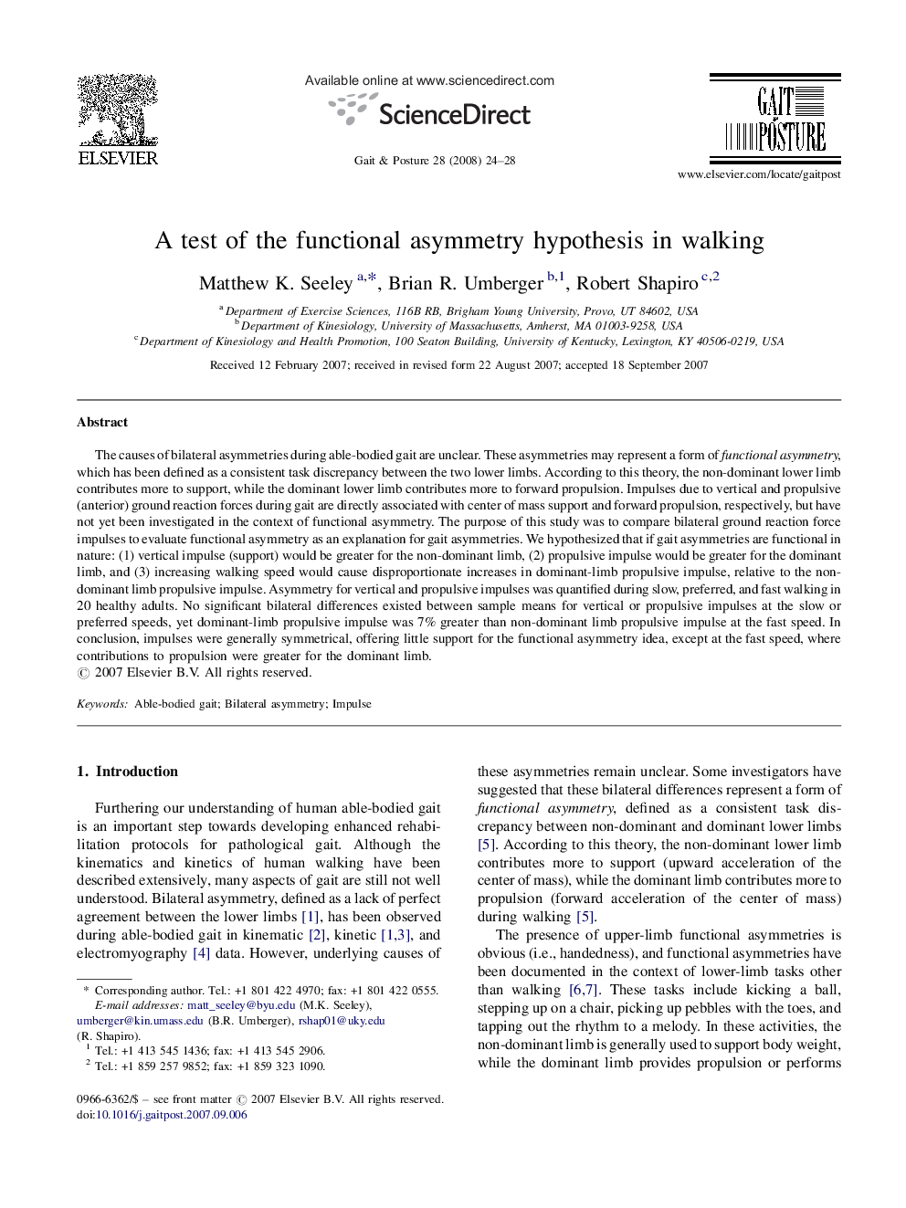 A test of the functional asymmetry hypothesis in walking