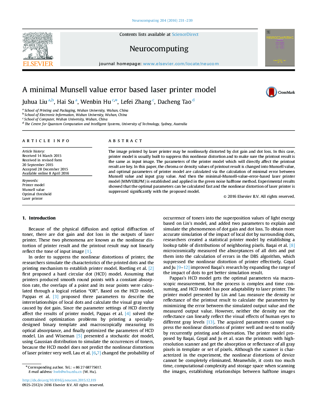 A minimal Munsell value error based laser printer model