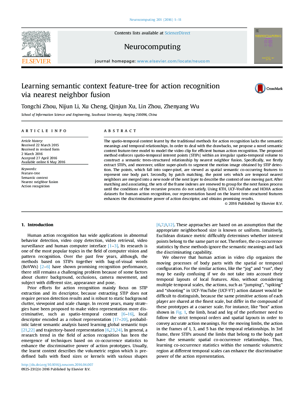 Learning semantic context feature-tree for action recognition via nearest neighbor fusion