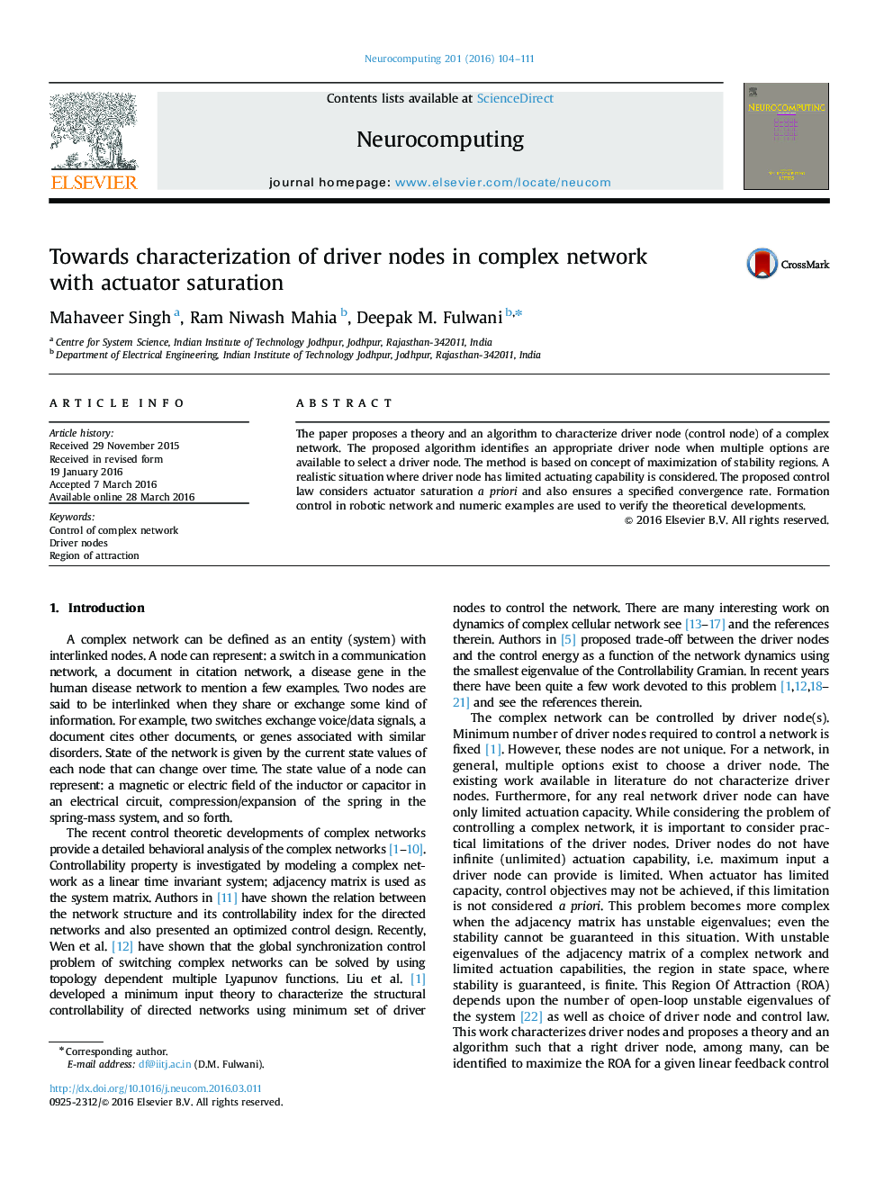 Towards characterization of driver nodes in complex network with actuator saturation