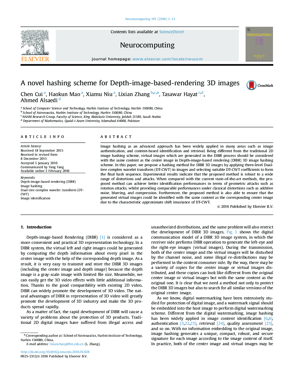 A novel hashing scheme for Depth-image-based-rendering 3D images