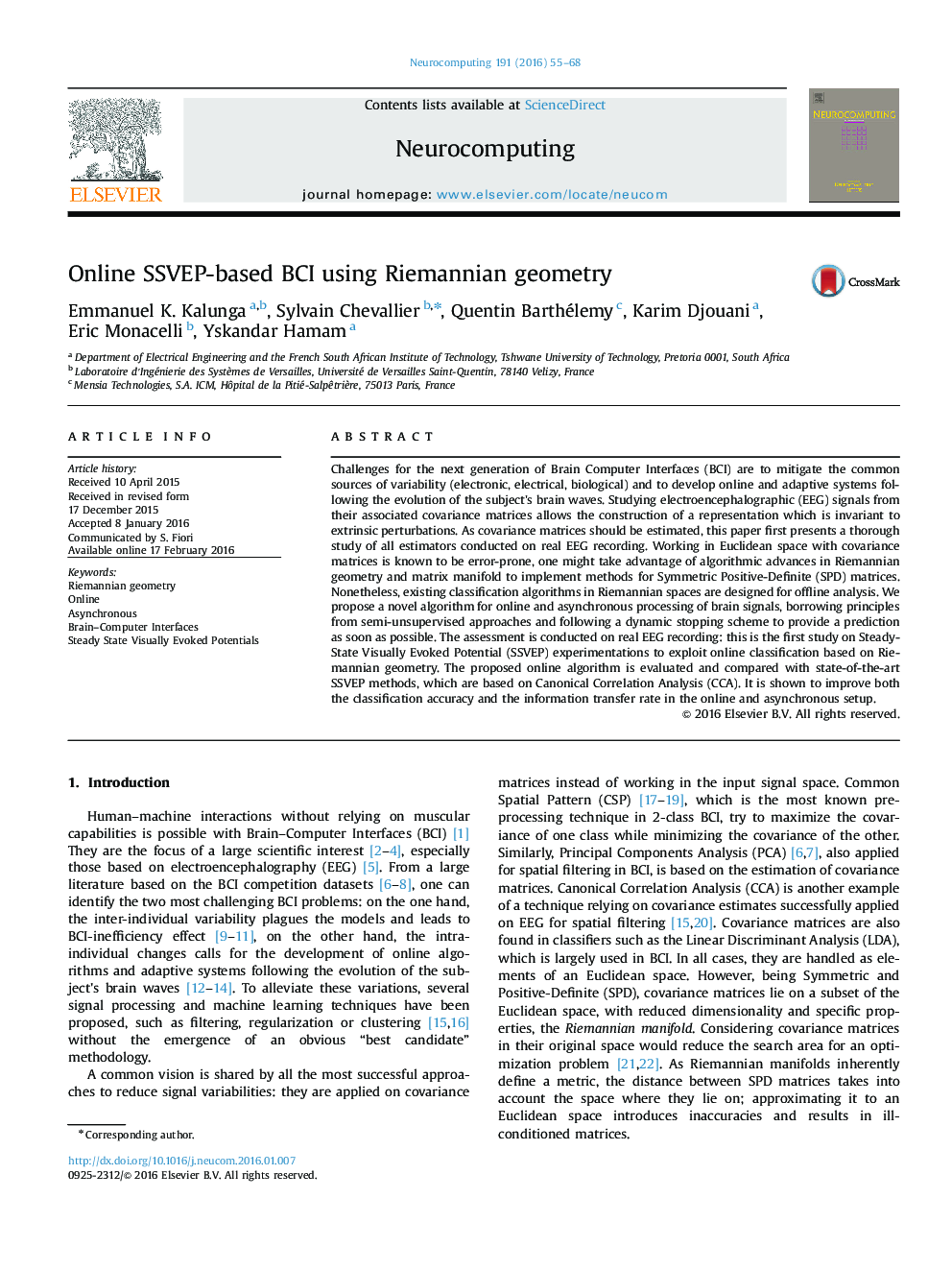 Online SSVEP-based BCI using Riemannian geometry