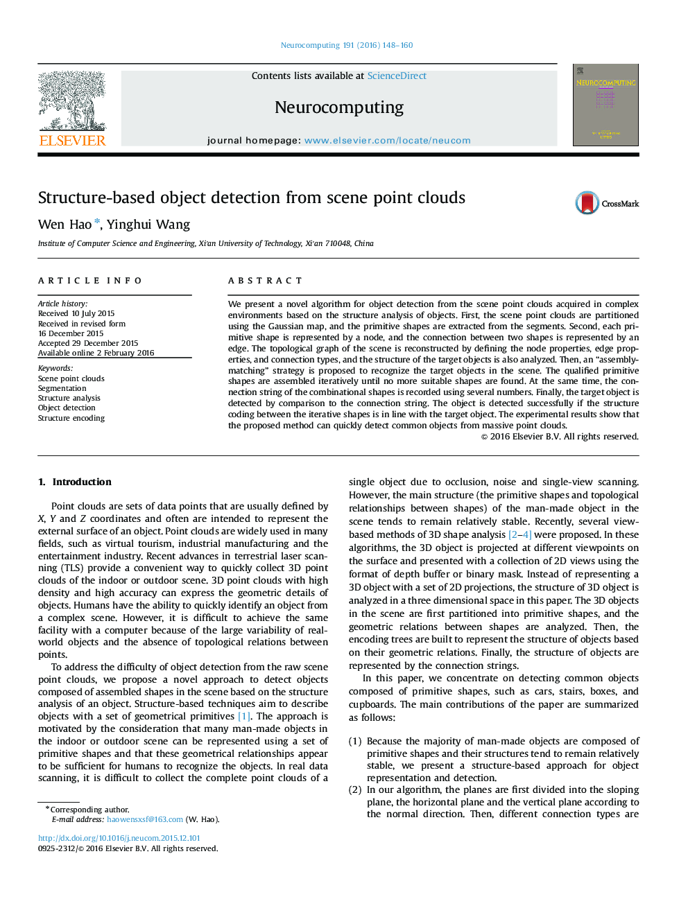 Structure-based object detection from scene point clouds