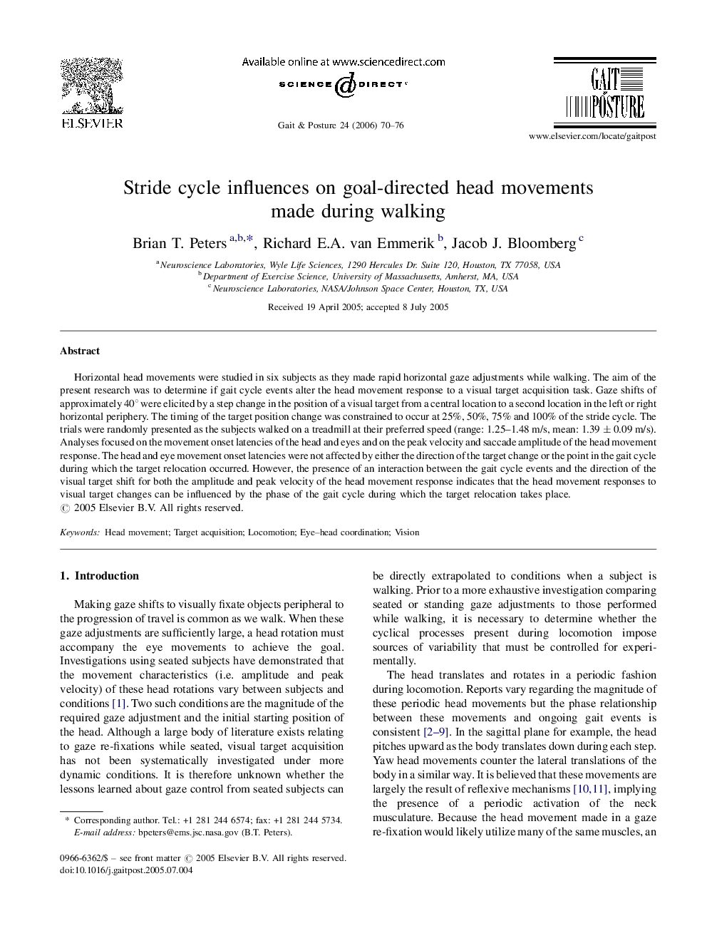 Stride cycle influences on goal-directed head movements made during walking