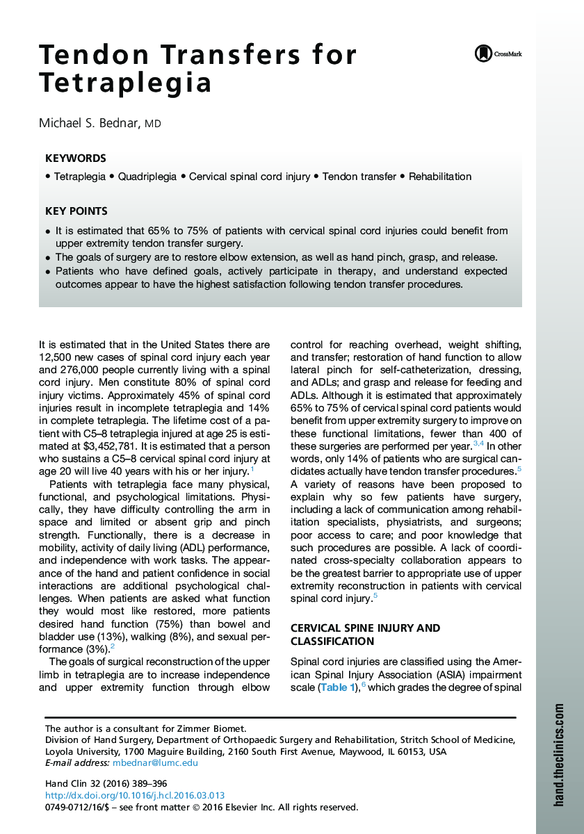 Tendon Transfers for Tetraplegia