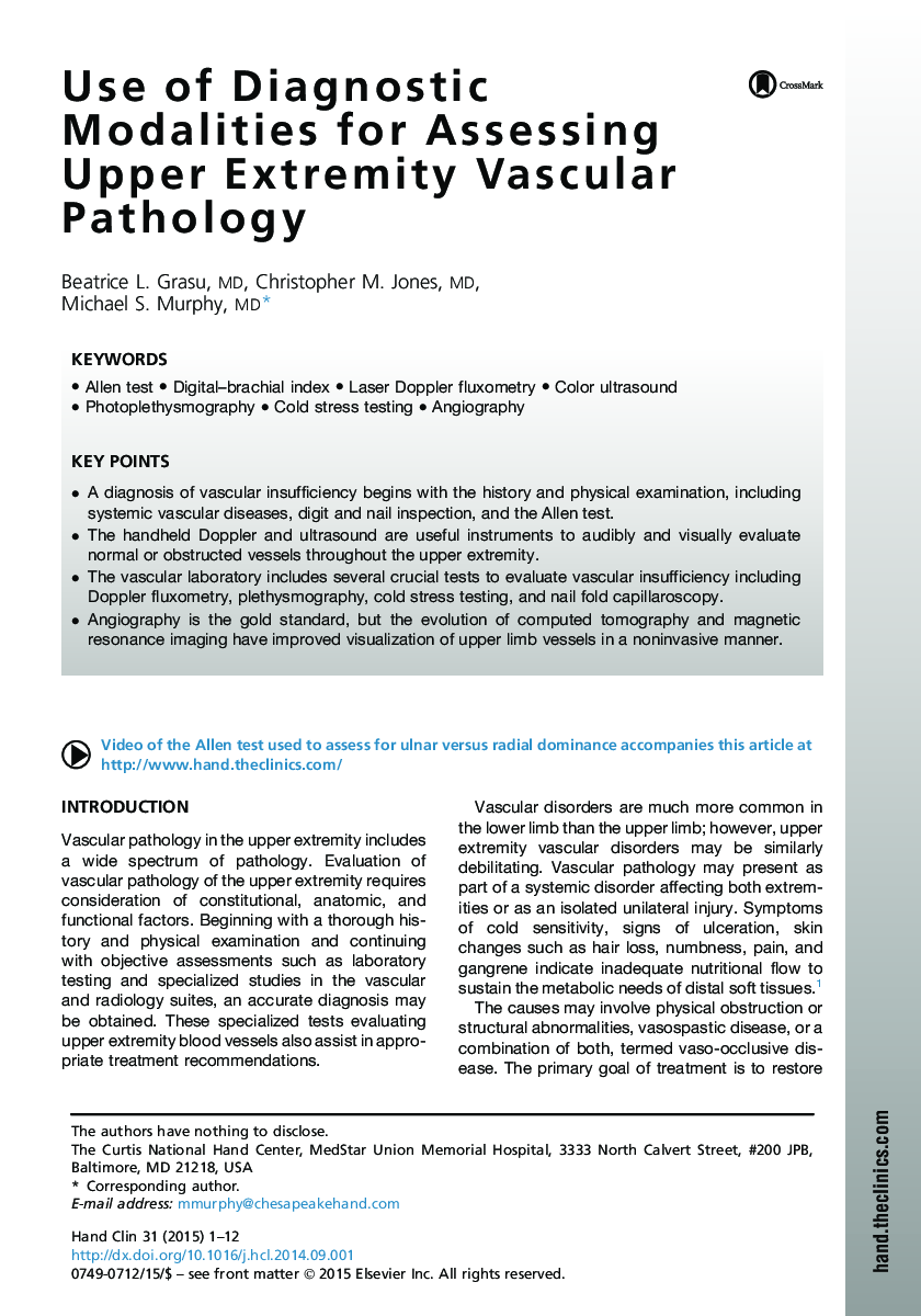 Use of Diagnostic Modalities for Assessing Upper Extremity Vascular Pathology