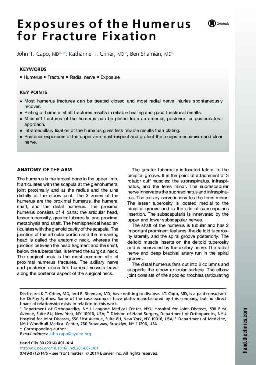 Exposures of the Humerus for Fracture Fixation