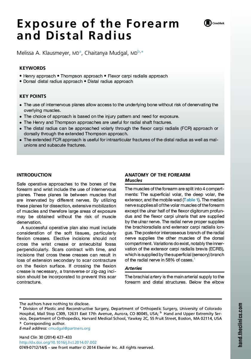 Exposure of the Forearm and Distal Radius