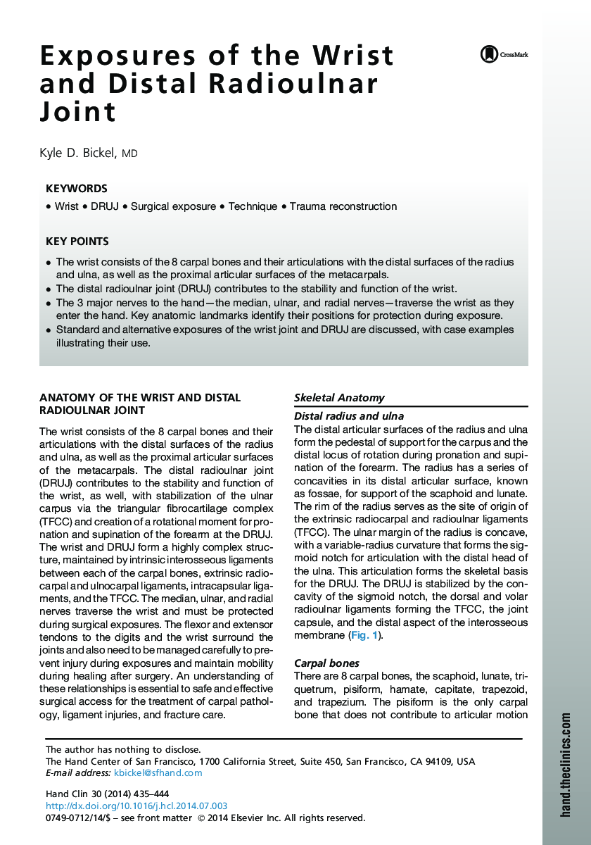 Exposures of the Wrist and Distal Radioulnar Joint