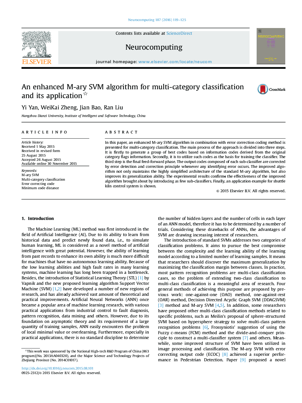 An enhanced M-ary SVM algorithm for multi-category classification and its application 