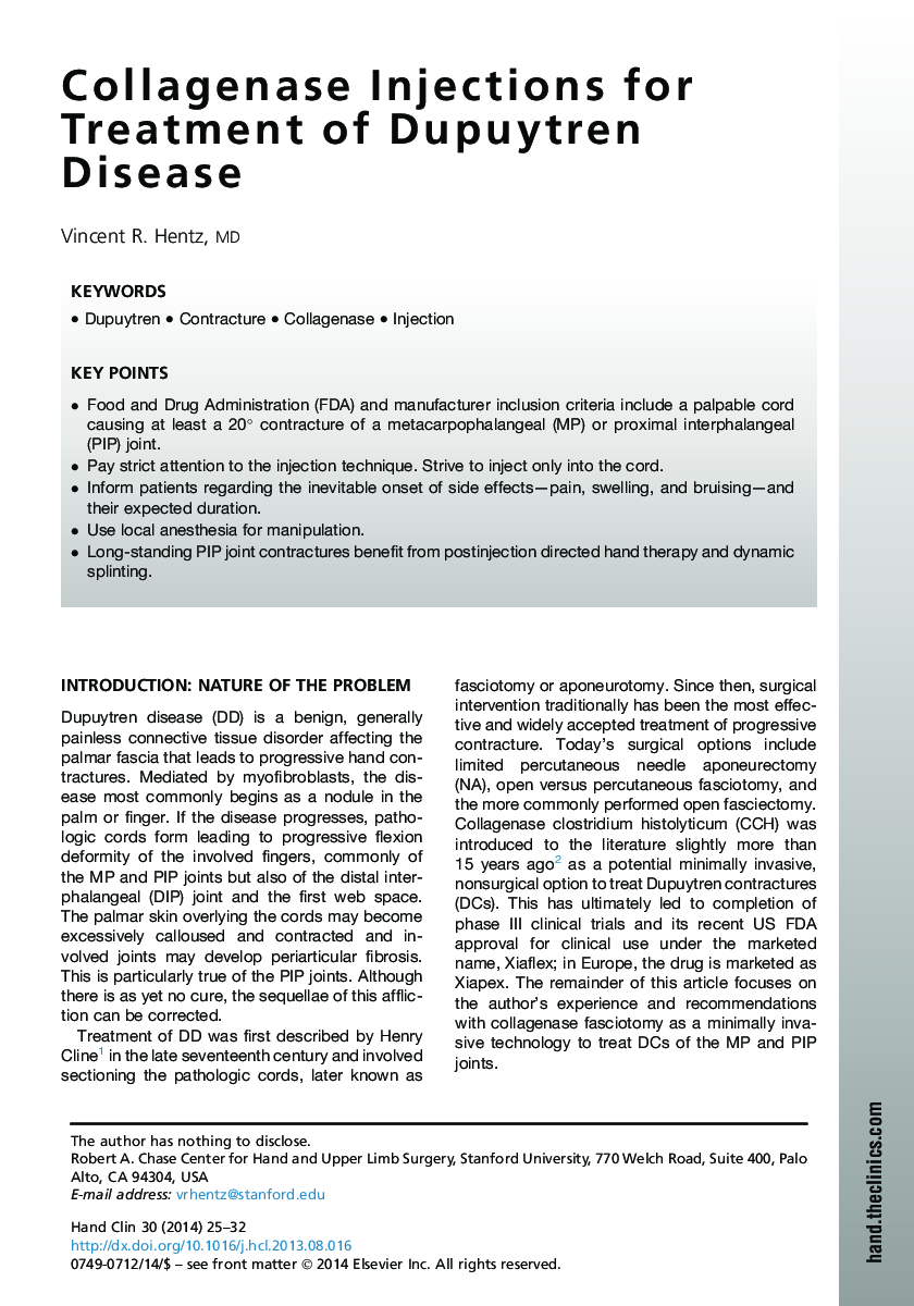 Collagenase Injections for Treatment of Dupuytren Disease