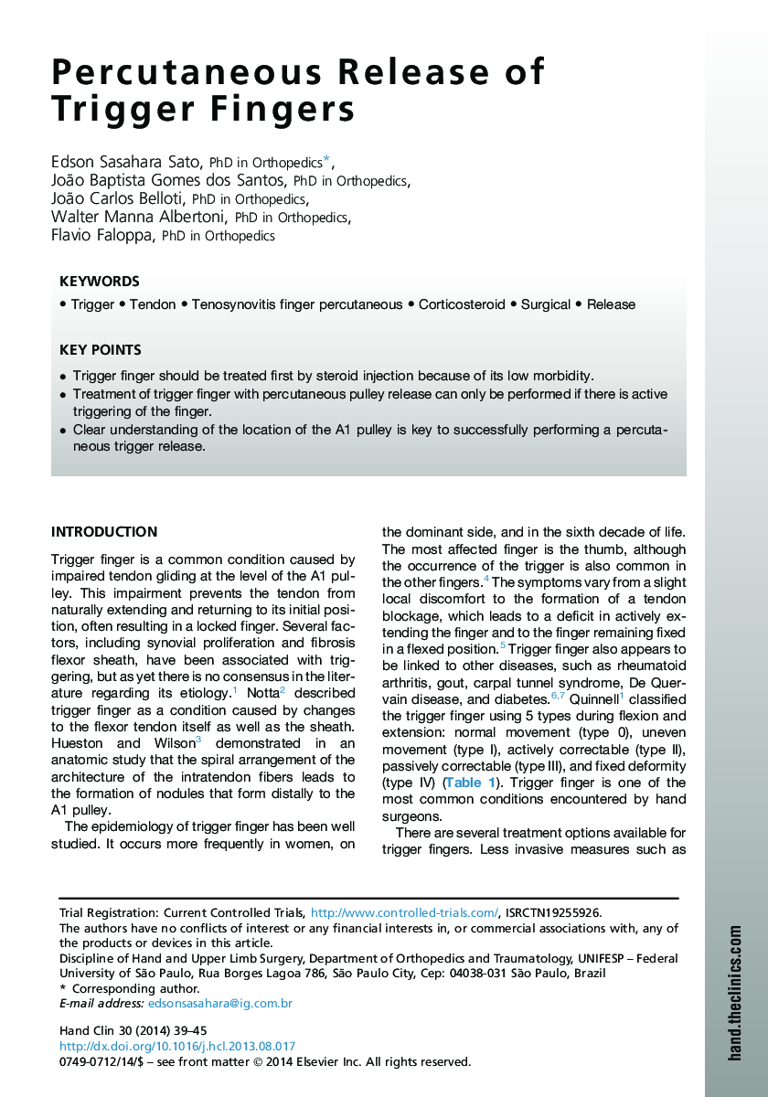 Percutaneous Release of Trigger Fingers