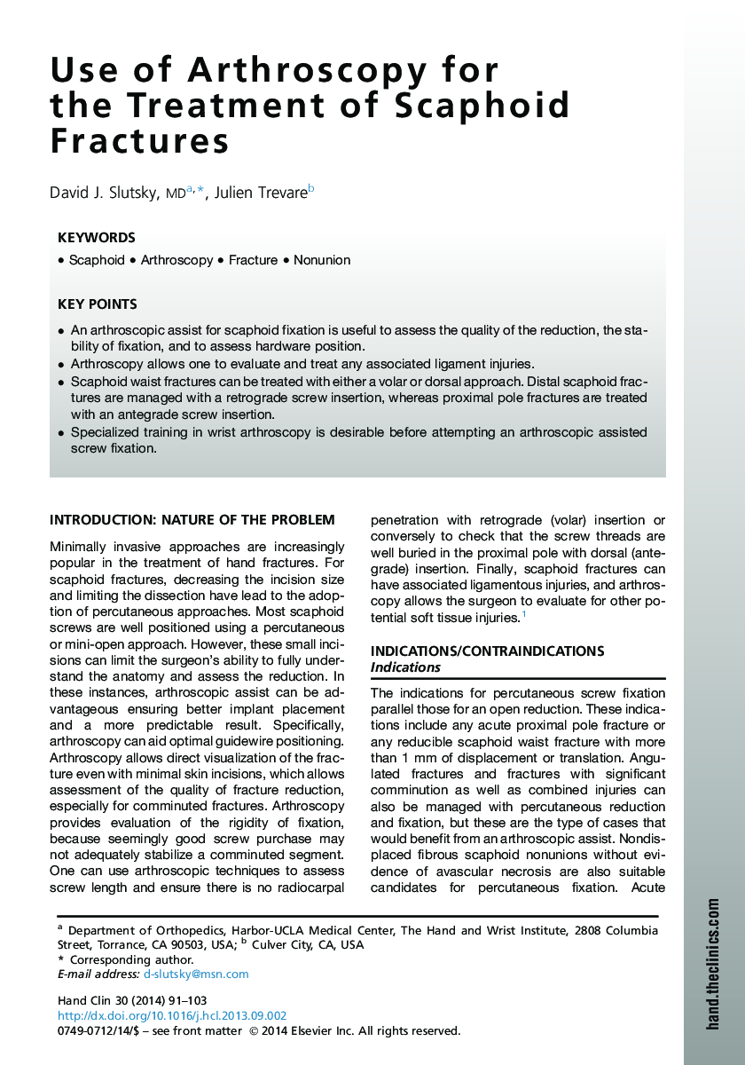 Use of Arthroscopy for the Treatment of Scaphoid Fractures