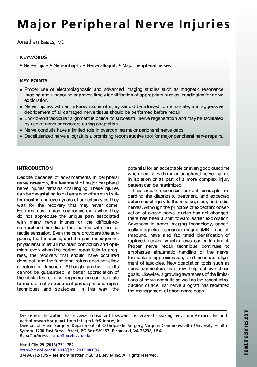 Major Peripheral Nerve Injuries