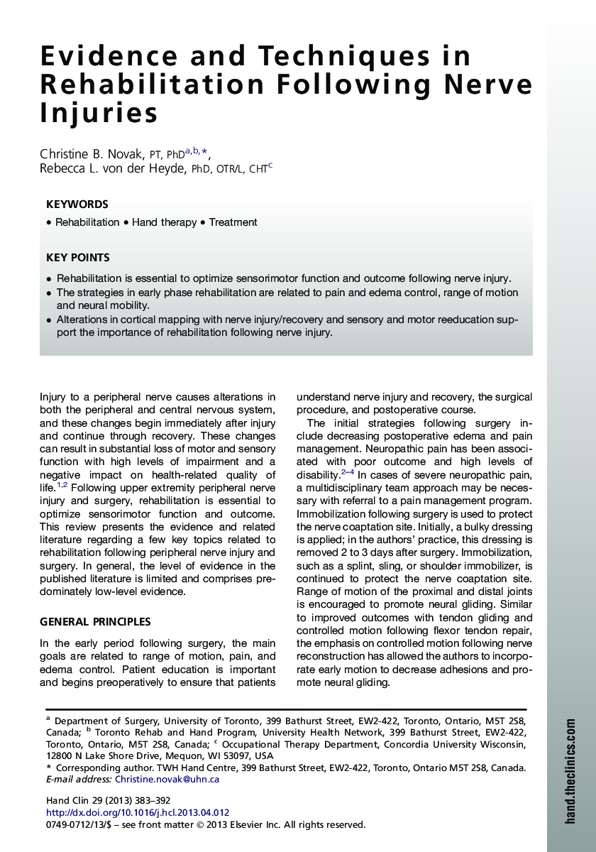 Evidence and Techniques in Rehabilitation Following Nerve Injuries