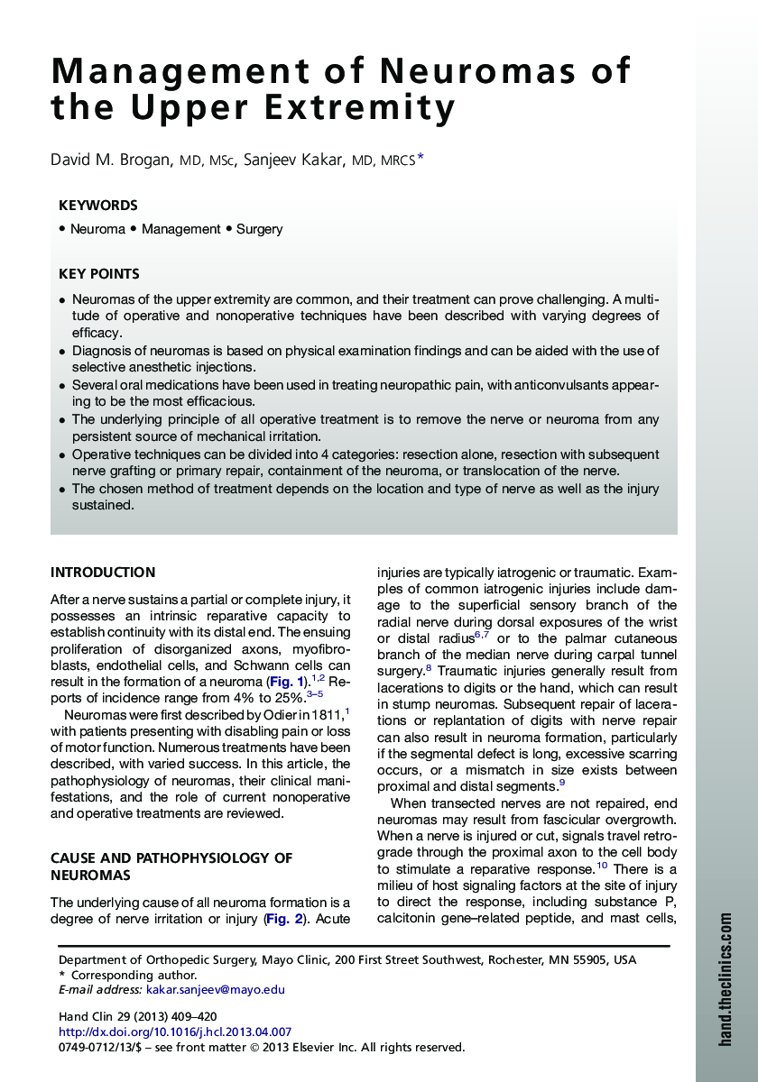 Management of Neuromas of the Upper Extremity