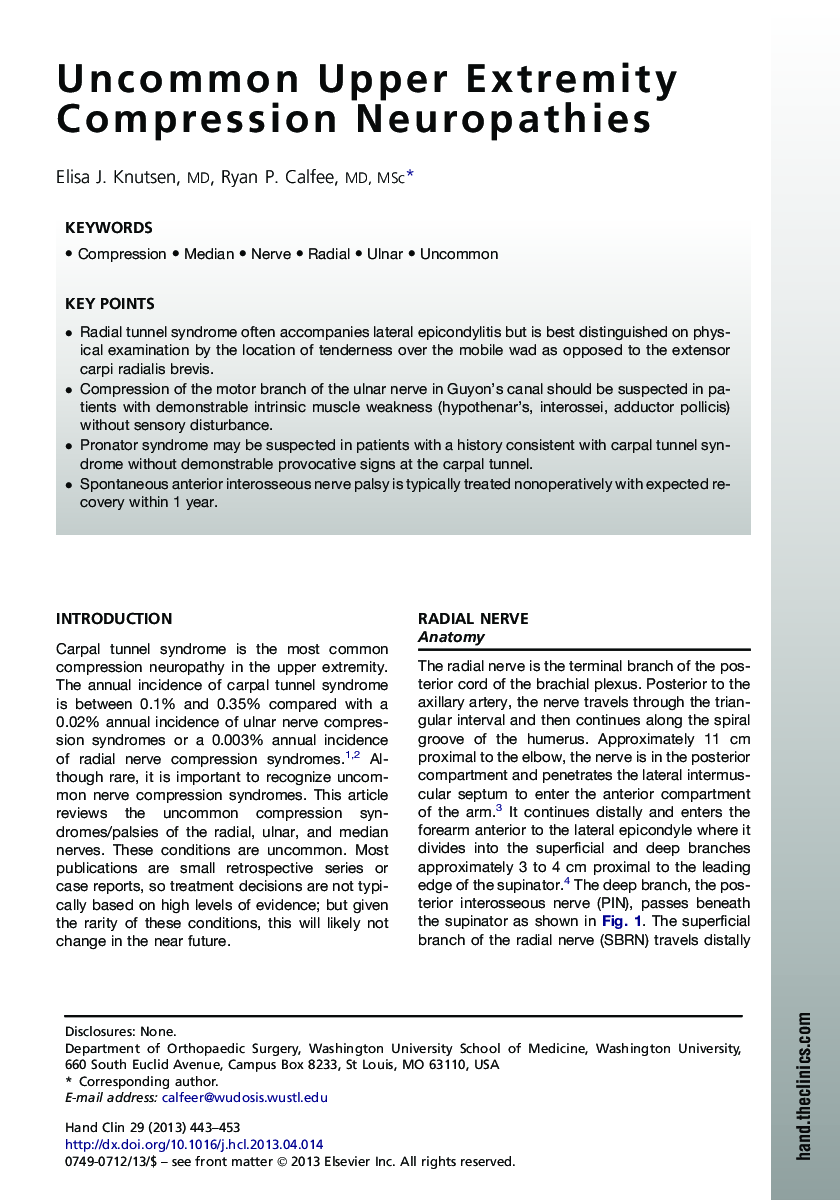 Uncommon Upper Extremity Compression Neuropathies