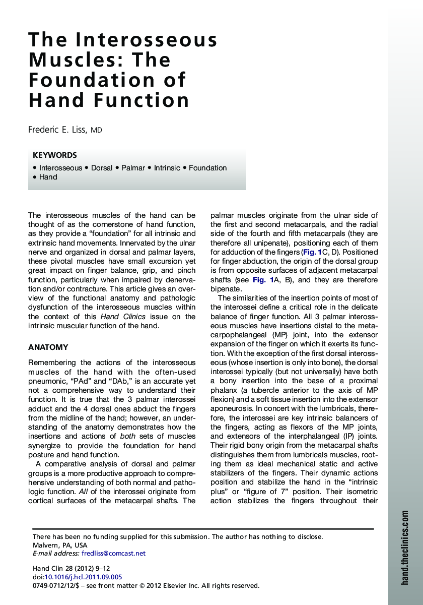 The Interosseous Muscles: The Foundation of Hand Function