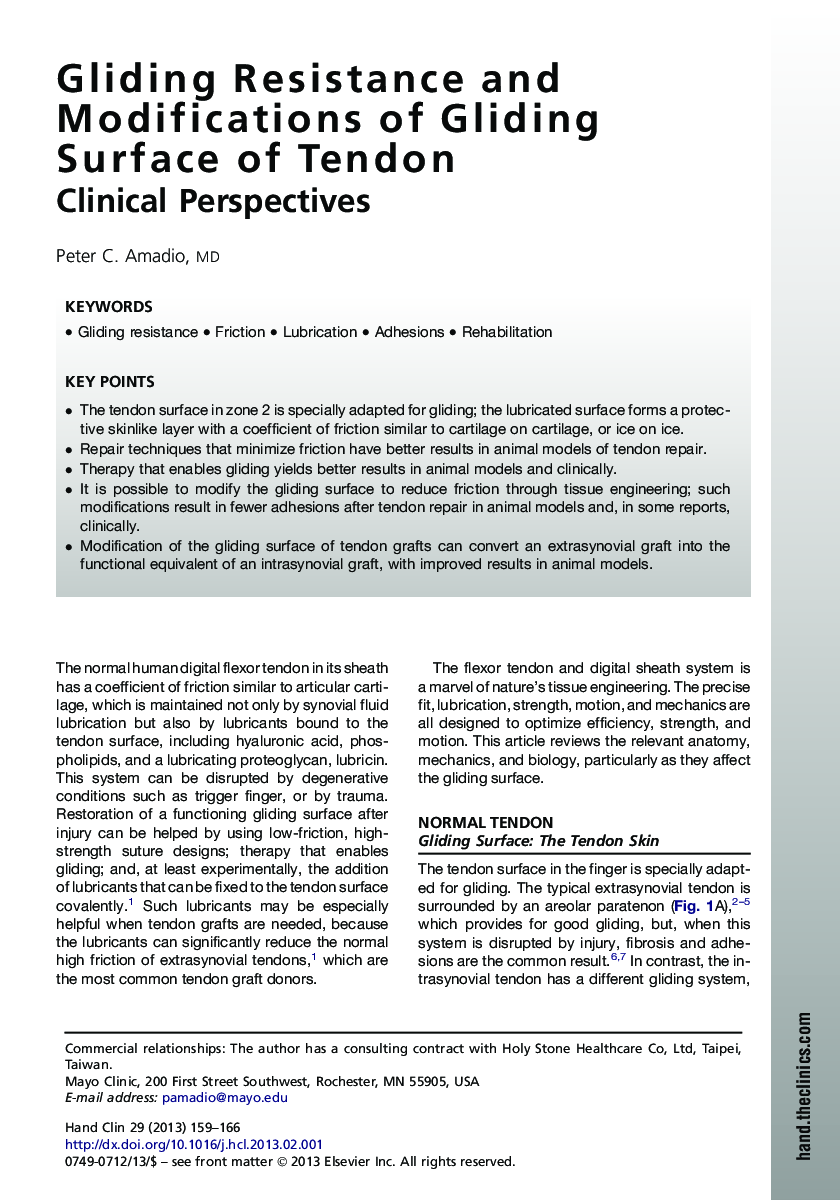 Gliding Resistance and Modifications of Gliding Surface of Tendon