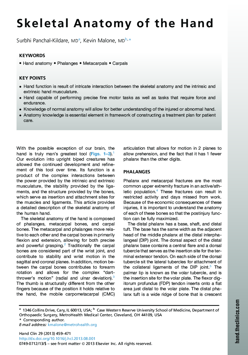 Skeletal Anatomy of the Hand