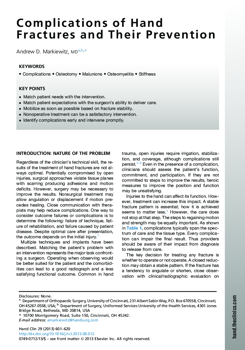 Complications of Hand Fractures and Their Prevention