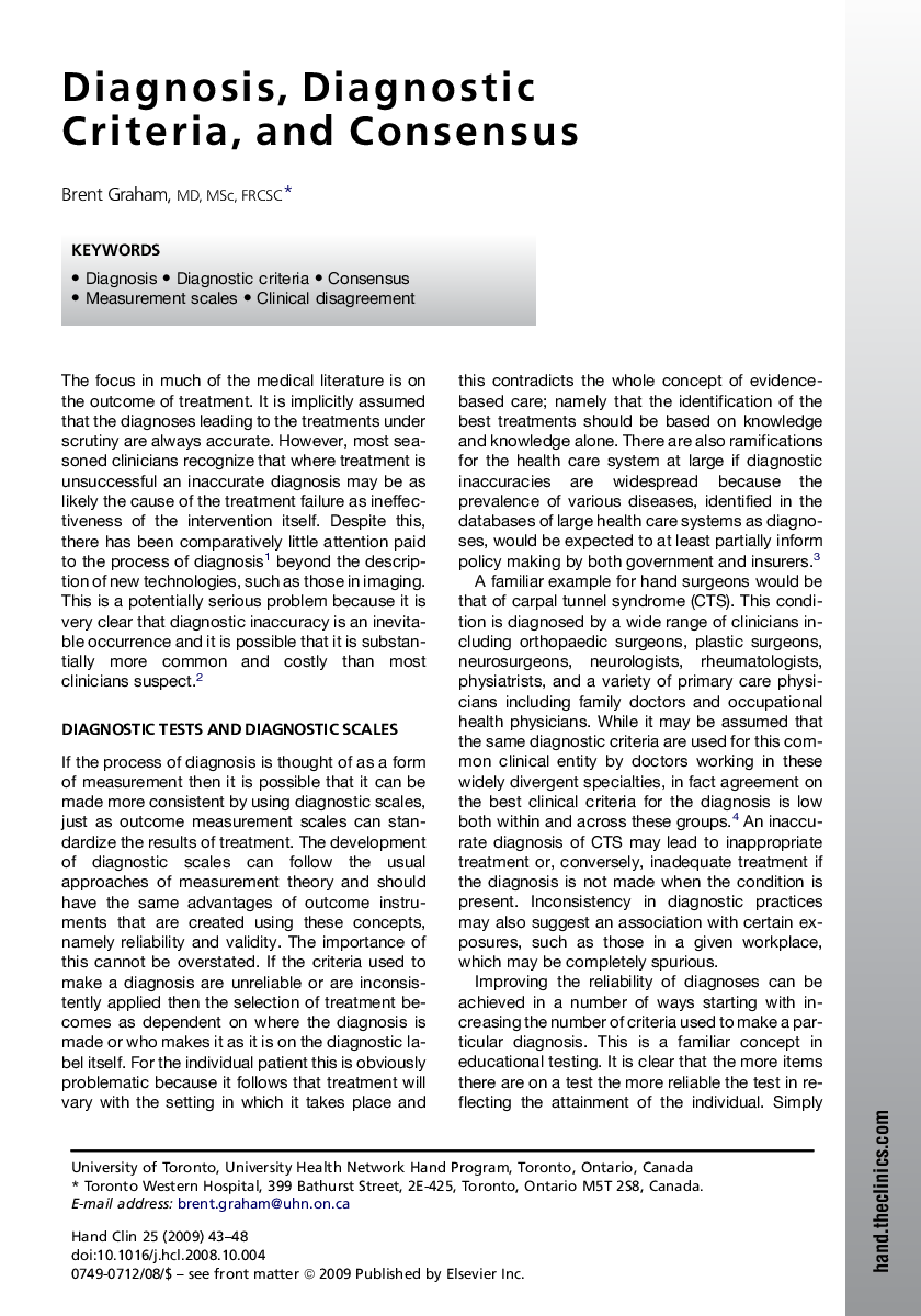 Diagnosis, Diagnostic Criteria, and Consensus