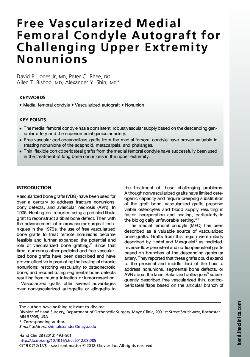 Free Vascularized Medial Femoral Condyle Autograft for Challenging Upper Extremity Nonunions