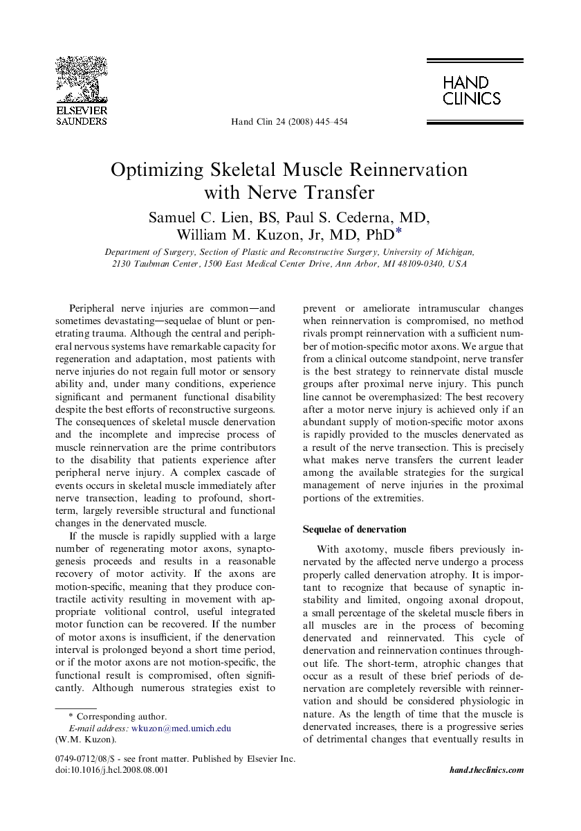 Optimizing Skeletal Muscle Reinnervation with Nerve Transfer