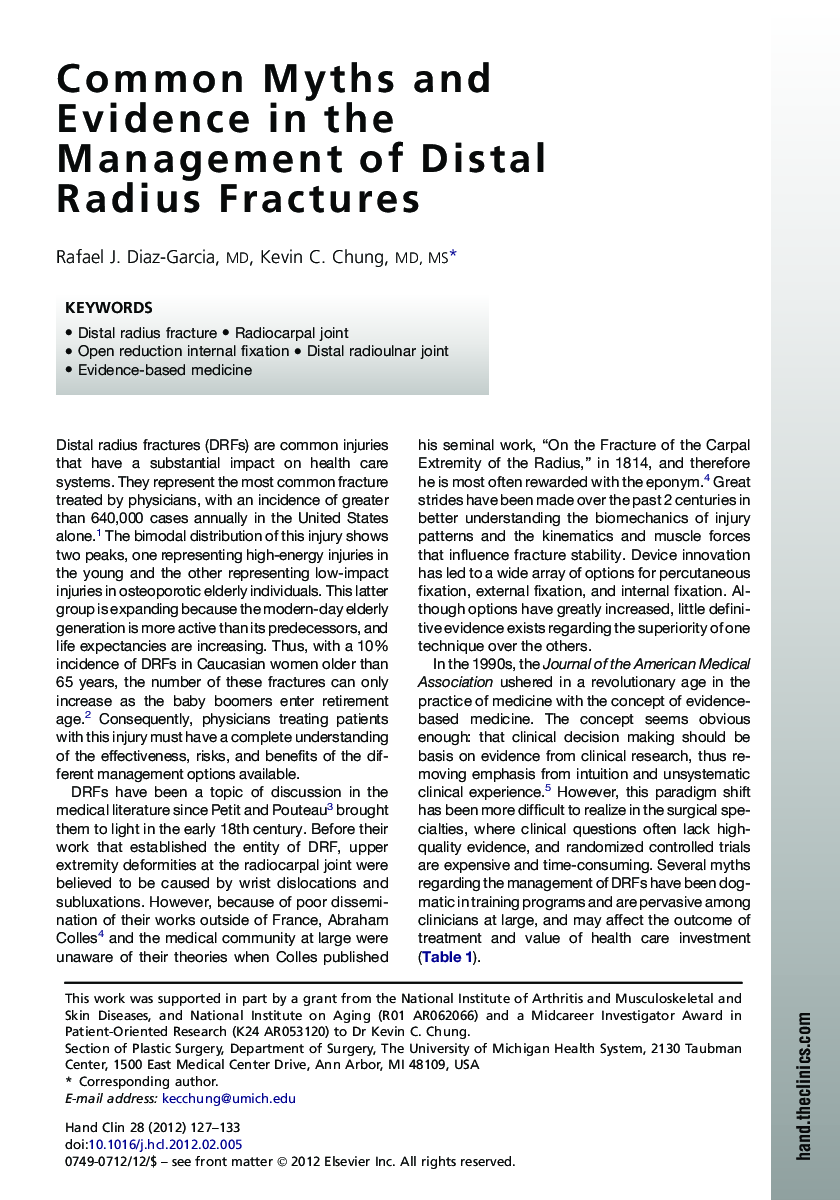 Common Myths and Evidence in the Management of Distal Radius Fractures