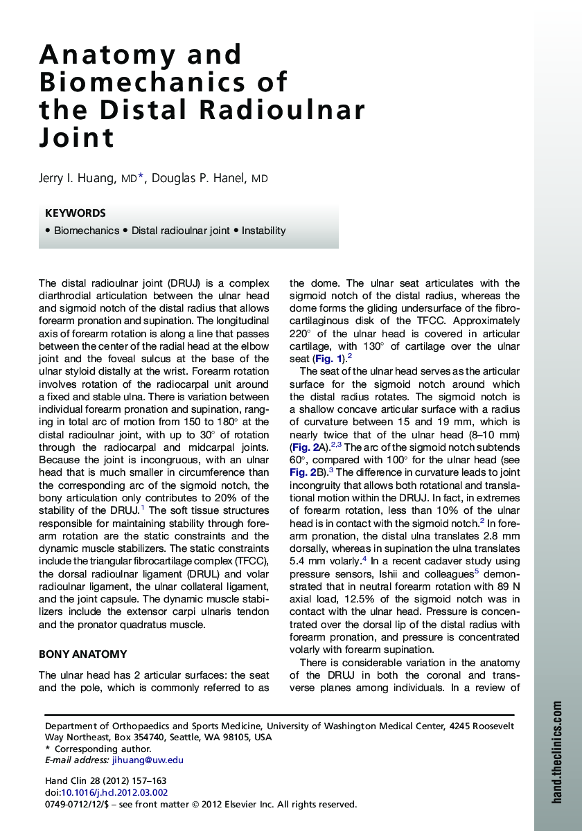 Anatomy and Biomechanics of the Distal Radioulnar Joint