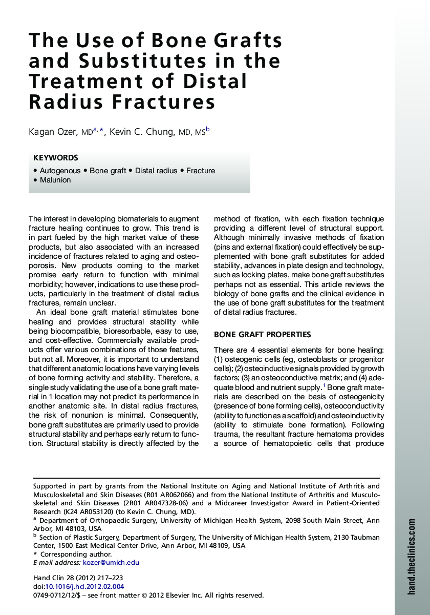 The Use of Bone Grafts and Substitutes in the Treatment of Distal Radius Fractures