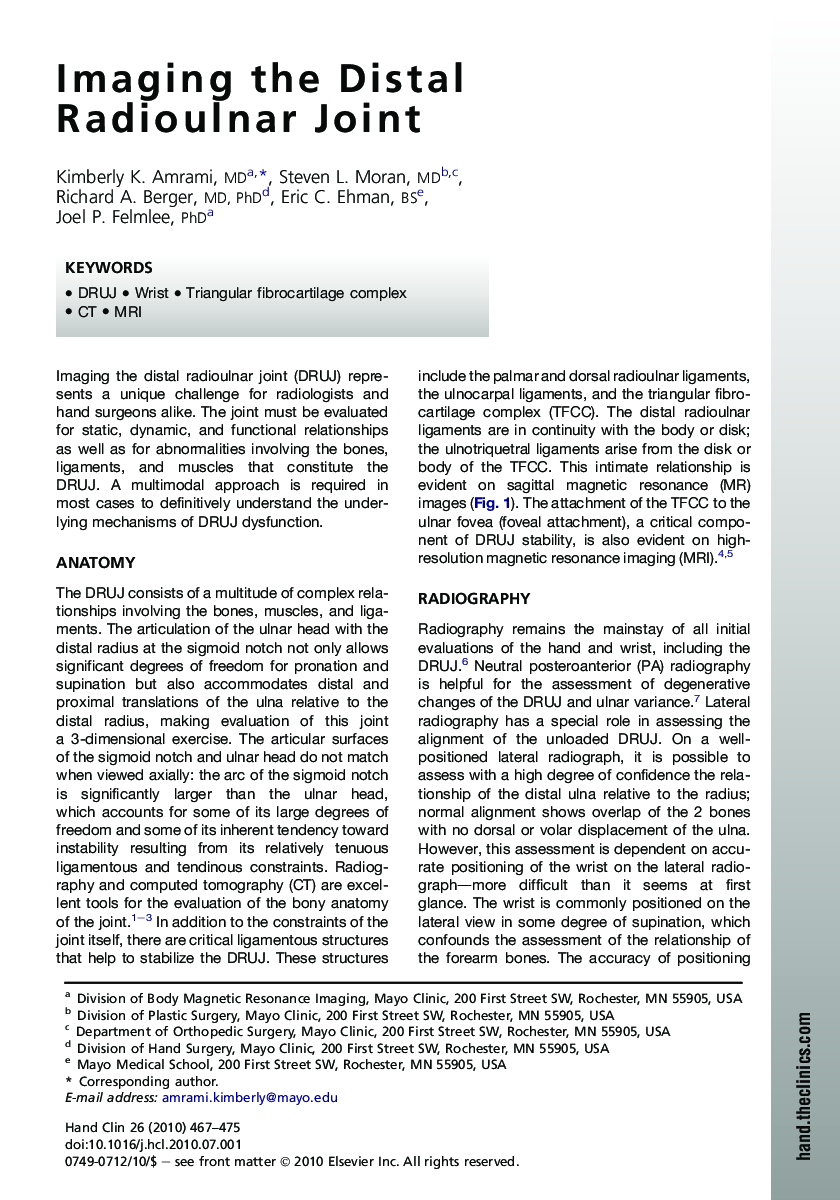 Imaging the Distal Radioulnar Joint