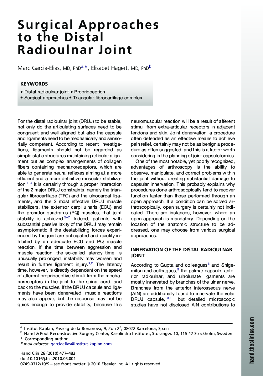 Surgical Approaches to the Distal Radioulnar Joint