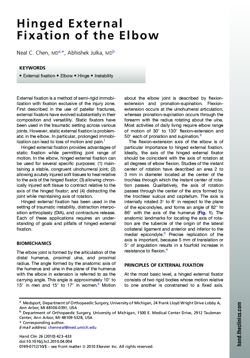 Hinged External Fixation of the Elbow