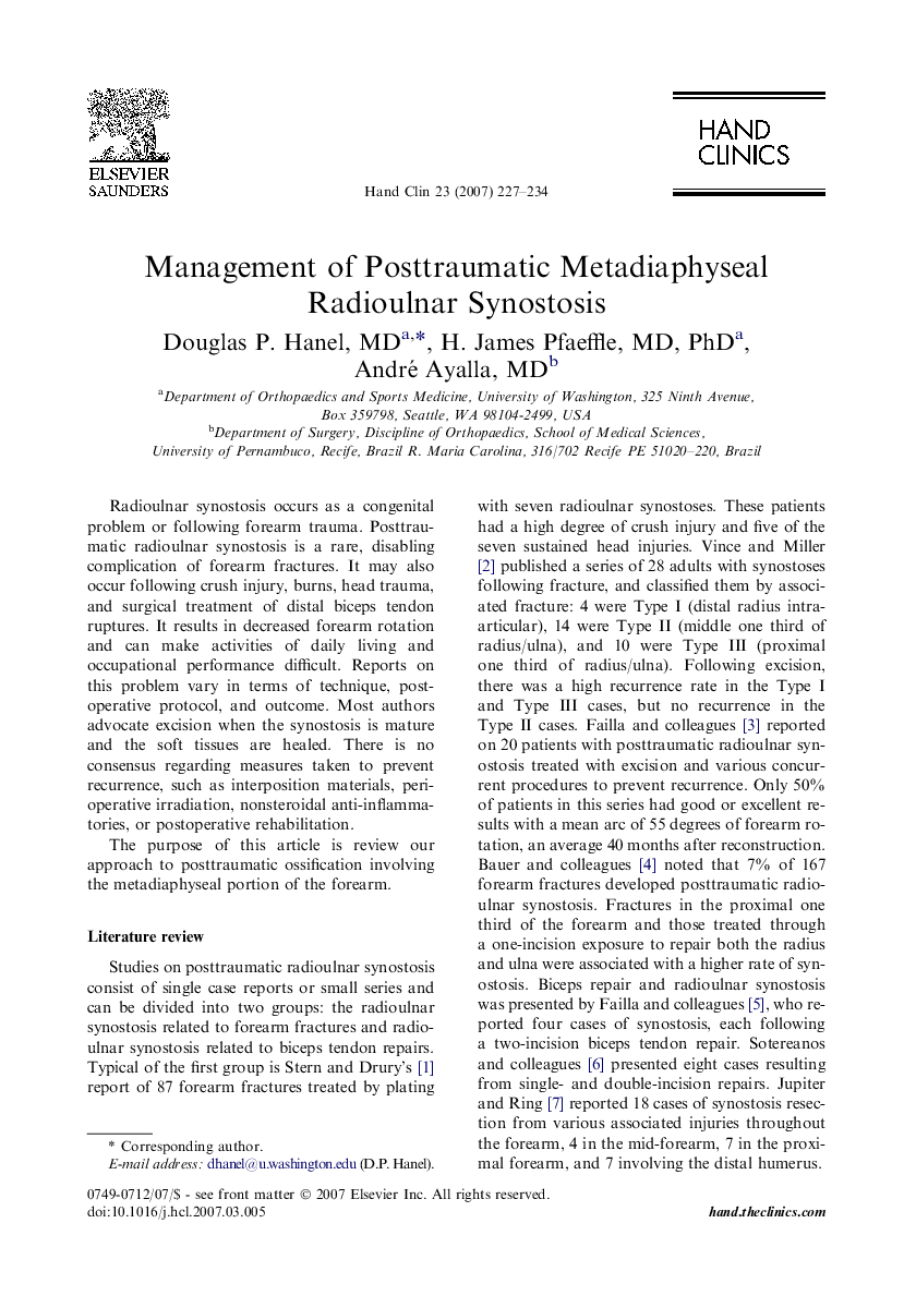 Management of Posttraumatic Metadiaphyseal Radioulnar Synostosis