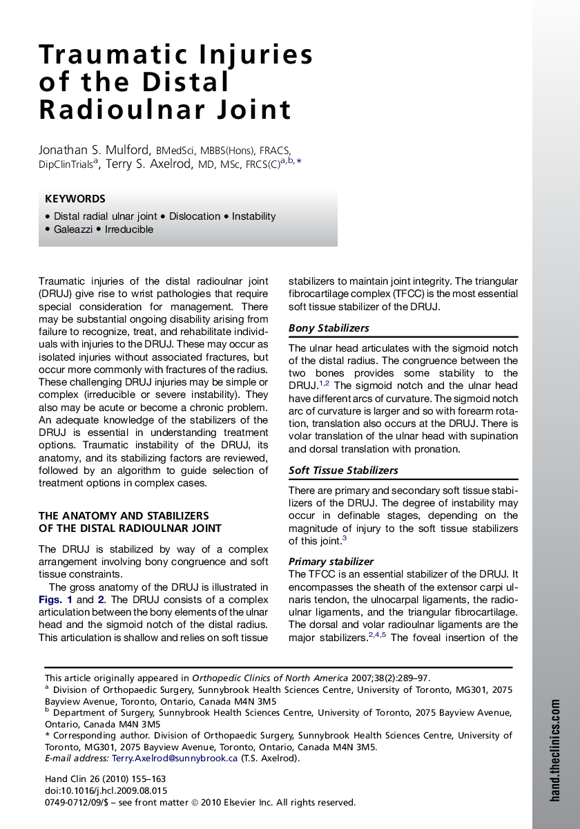 Traumatic Injuries of the Distal Radioulnar Joint 