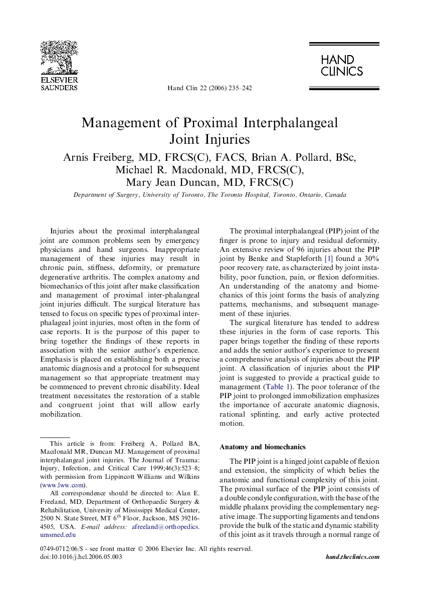 Management of Proximal Interphalangeal Joint Injuries