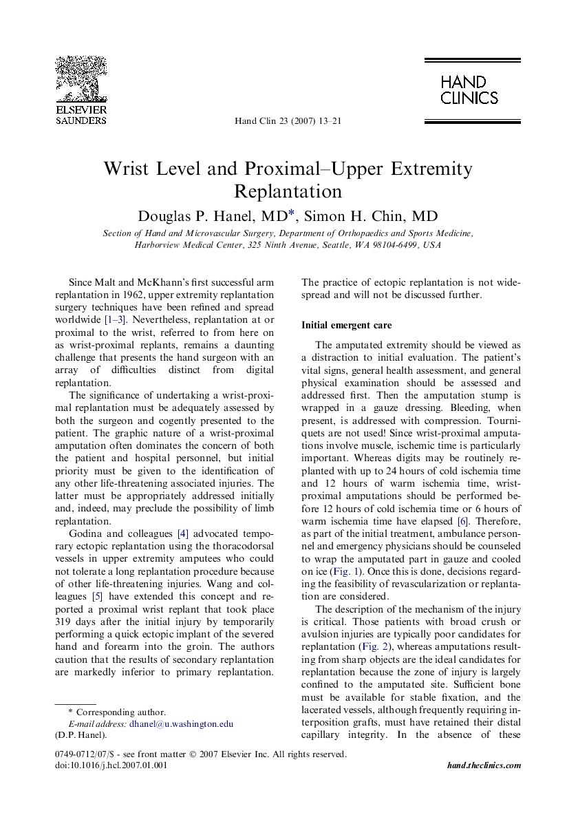 Wrist Level and Proximal-Upper Extremity Replantation