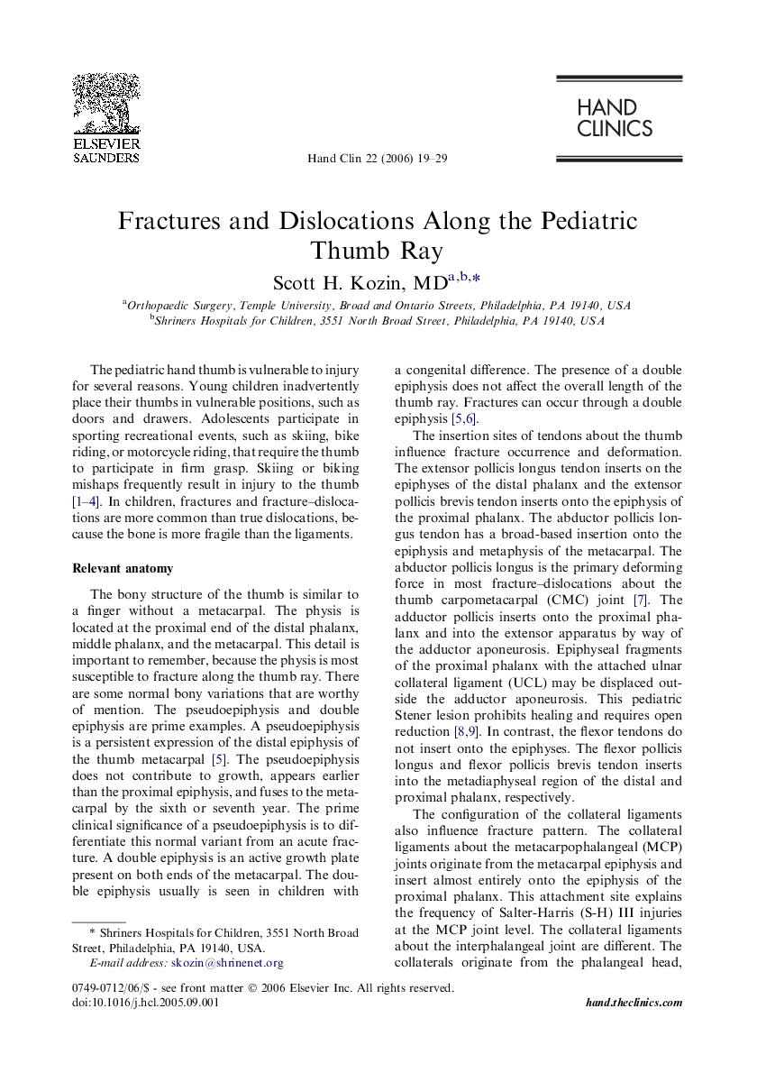 Fractures and Dislocations Along the Pediatric Thumb Ray