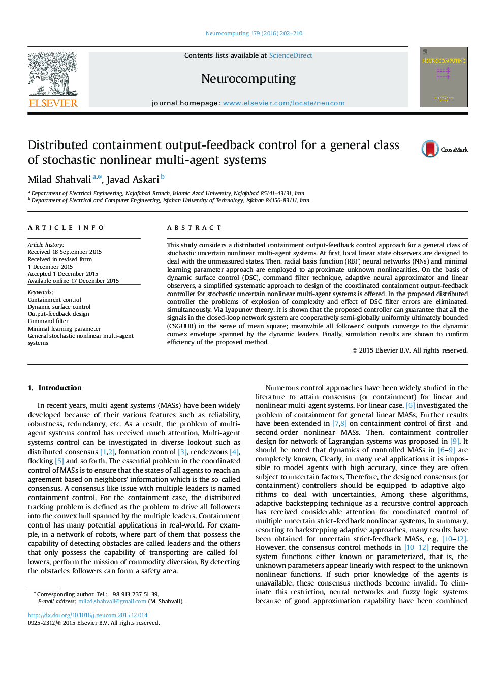 Distributed containment output-feedback control for a general class of stochastic nonlinear multi-agent systems