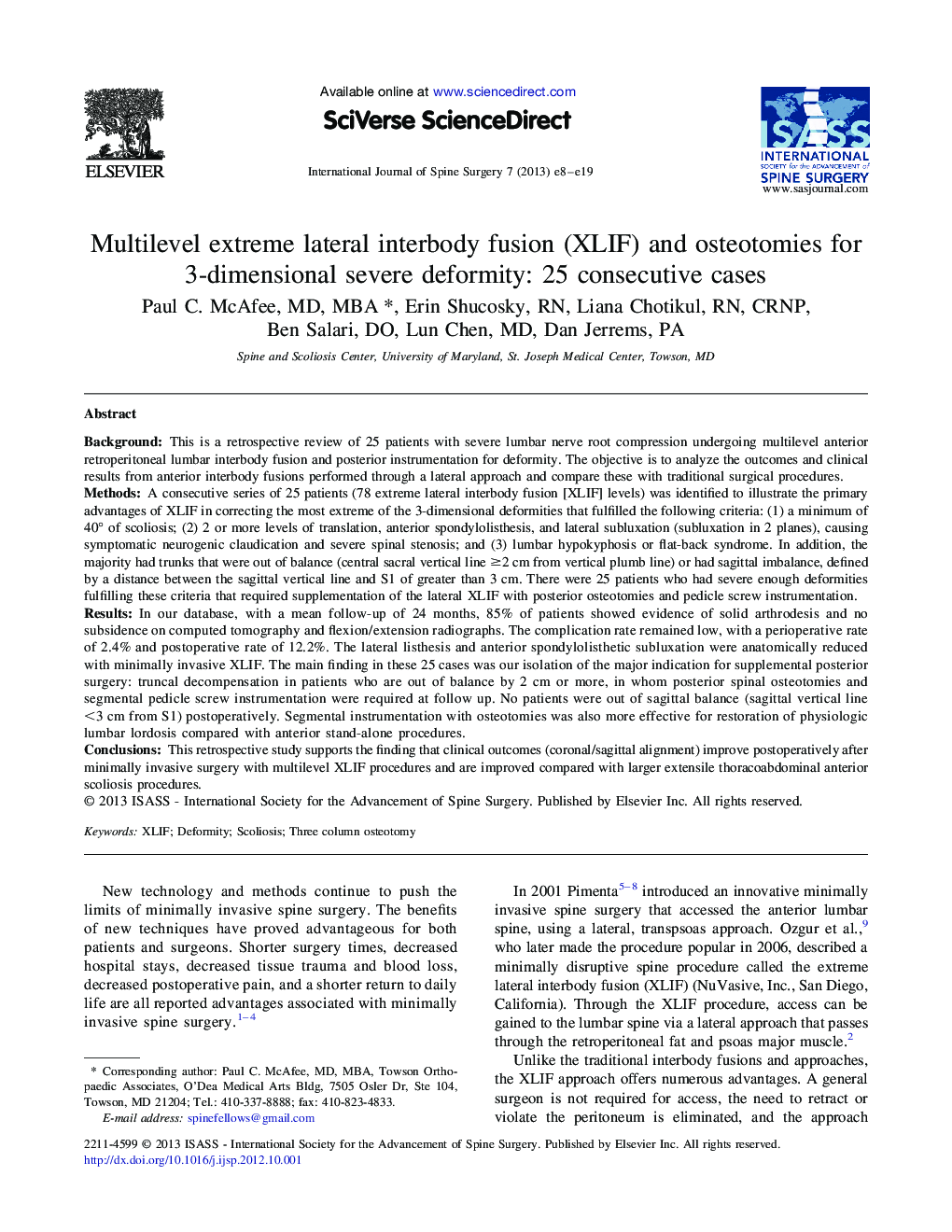 Multilevel extreme lateral interbody fusion (XLIF) and osteotomies for 3-dimensional severe deformity: 25 consecutive cases