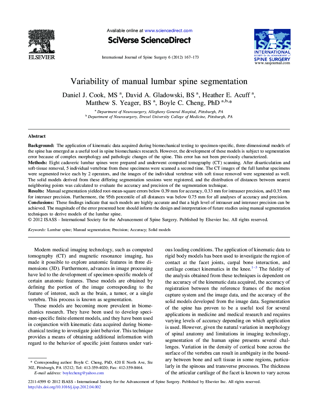 Variability of manual lumbar spine segmentation