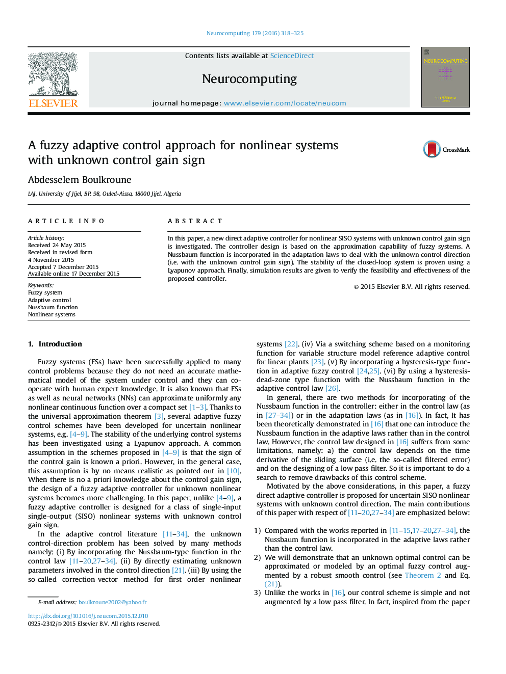 A fuzzy adaptive control approach for nonlinear systems with unknown control gain sign